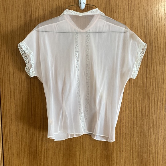 Light Pink and Lace Sheer Vintage Blouse - Picture 6 of 7